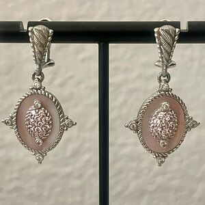 Judith Ripka Silver Pink Mother Of Pearl Crystal Drop Earrings.